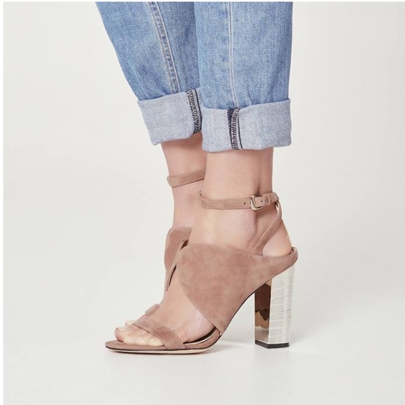 Leatherette Block Mirror Heel Ankle Strap Sandal - Picture 1 of 5